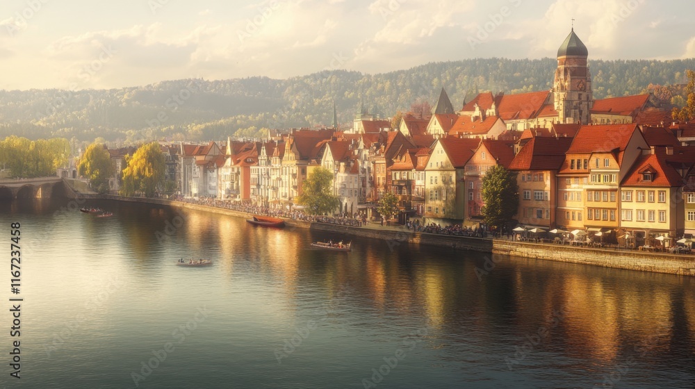 Fototapeta premium A bright sunny morning in a quaint village 