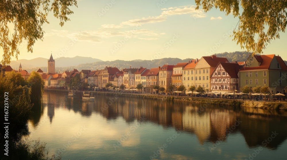 Fototapeta premium A bright sunny morning in a quaint village 