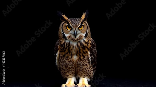 Majestic Owl with Piercing Yellow Eyes on a Black Background