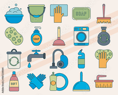 Free vector icons related to cleaning including brooms mops and cleaning products