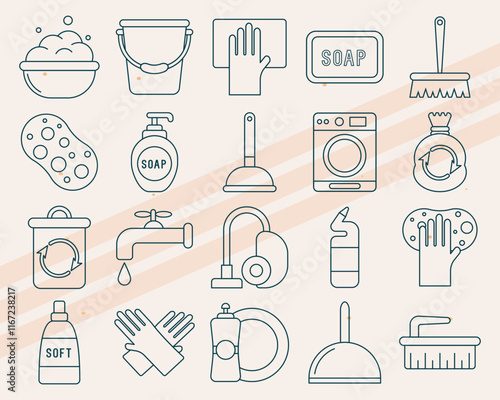 Additional cleaning-related vector icons featuring vacuum cleaners and detergents