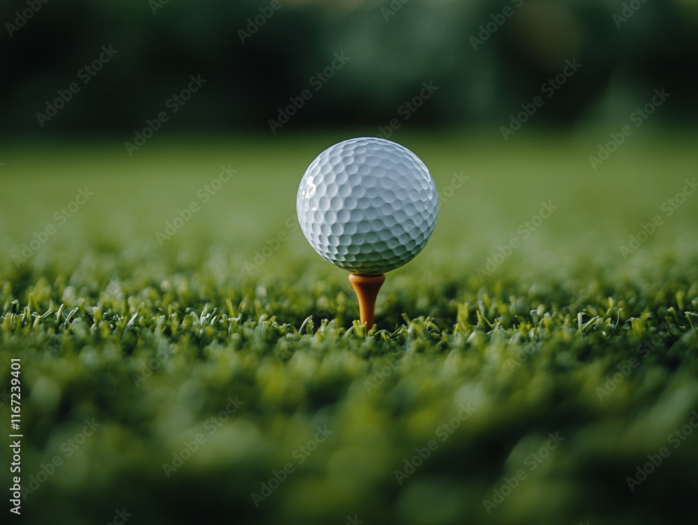 Perfectly placed golf ball on a lush green tee