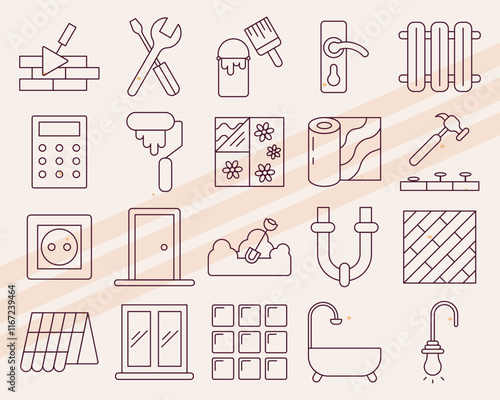 Additional construction services-themed vector icons featuring workers and machinery