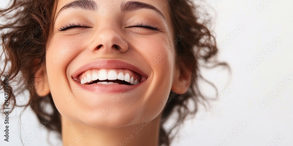 A young woman with curly hair beams with a joyful smile, radiating happiness. The bright background enhances her cheerful expression and positive energy A young woman with curly hair beams with a joyful smile, radiating happiness. The bright background enhances her cheerful expression and positive energy