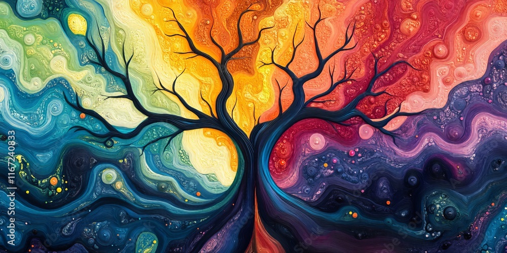 Vibrant abstract tree patterns with flowing highlights, Generative AI Vibrant abstract tree patterns with flowing highlights, Generative AI