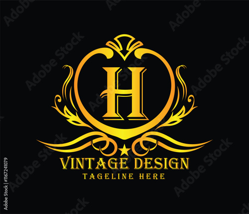 Luxary H letter logo design