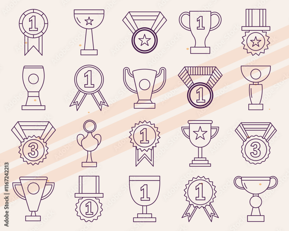 Additional vector icons of cups and medals featuring various trophies and awards Additional vector icons of cups and medals featuring various trophies and awards