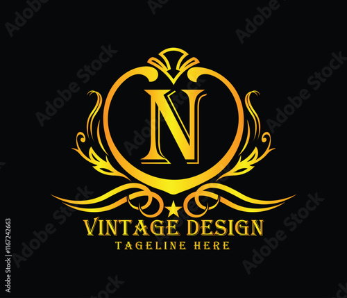 Luxary N letter logo design