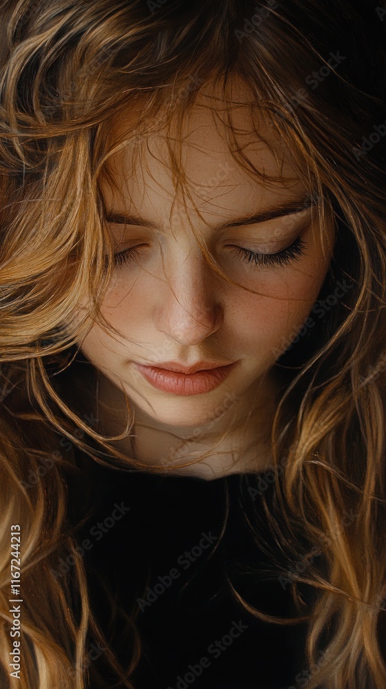 Portrait of a Woman with Long Flowing Hair in a White Top Portrait of a Woman with Long Flowing Hair in a White Top