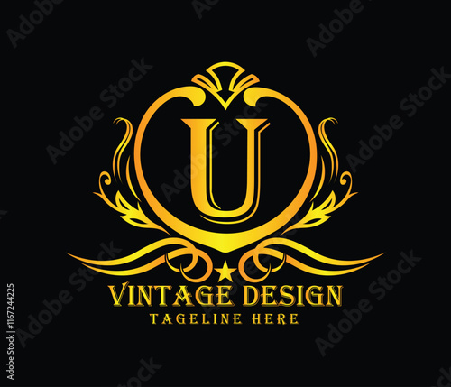 Luxary U letter logo design