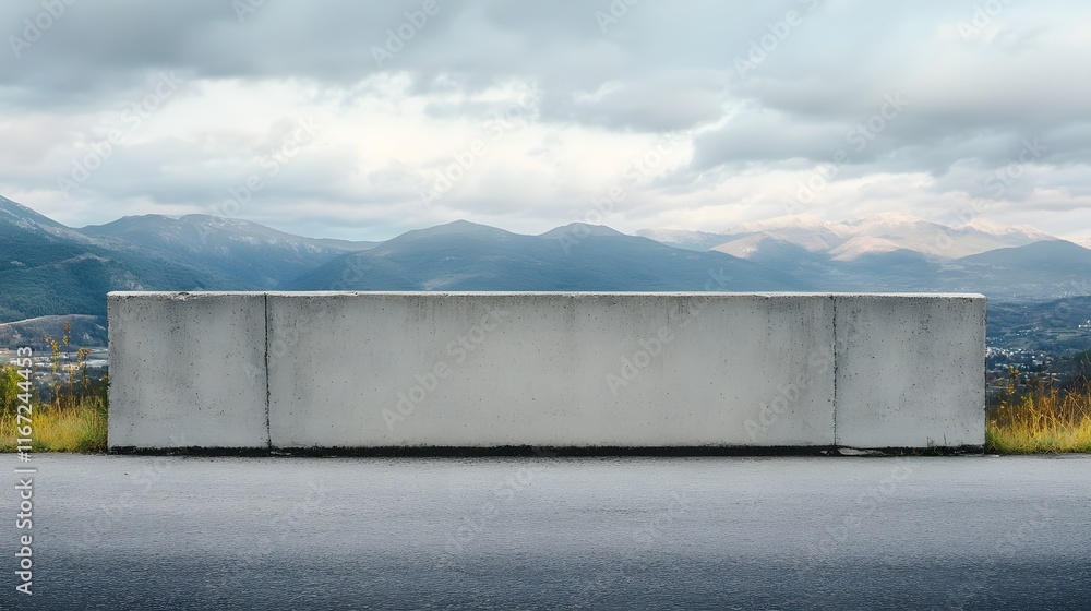 Obraz premium Concrete Barrier Overlooking Majestic Mountain Range