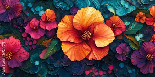 Wallpaper Mural Vibrant blooming patterns with layered luminous accents, Generative AI Torontodigital.ca