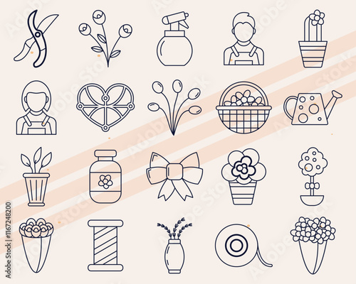 Additional floristic-themed vector icons featuring various floral and botanical elements