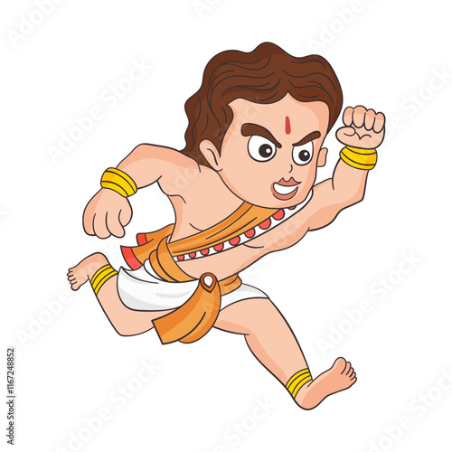 Colored Character of Bheem in Running Position Vector Illustration.