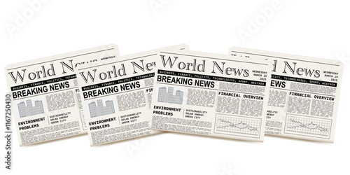 Pile of newspapers on white background. Stack of newspapers. Paper waste. Newspaper header footer. Newspaper border. Vector illustration