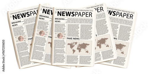 Pile of newspapers on white background. Stack of newspapers. Paper waste. Newspaper header footer. Newspaper border. Vector illustration