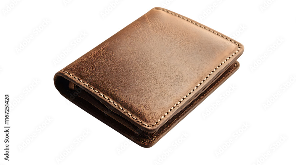 A brown leather wallet, designed for holding cash and cards securely. A brown leather wallet, designed for holding cash and cards securely.