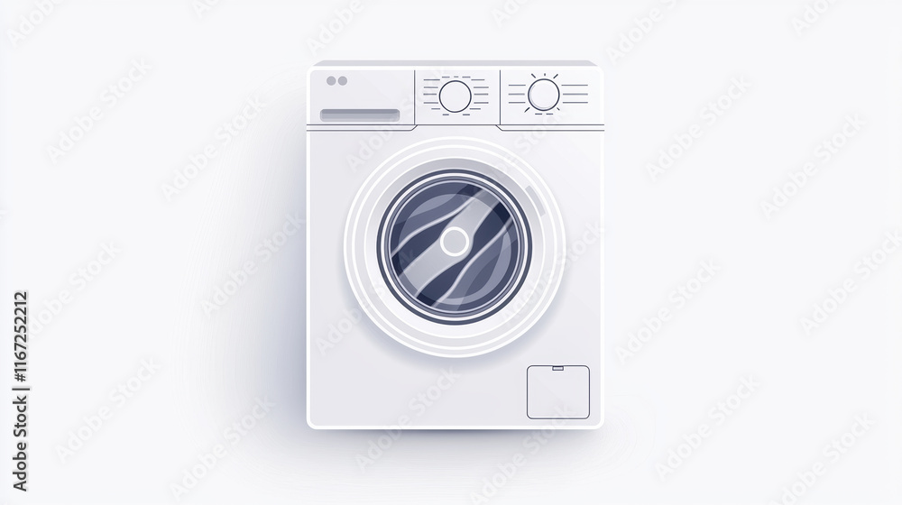 Minimalist washing machine design with sleek white finish and clear door. Ideal for modern home decor and appliance illustrations Minimalist washing machine design with sleek white finish and clear door. Ideal for modern home decor and appliance illustrations