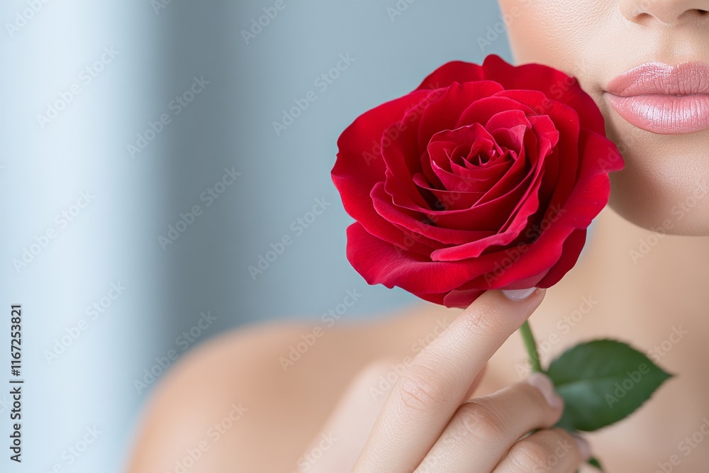 Woman and red rose. Generative AI Woman and red rose. Generative AI