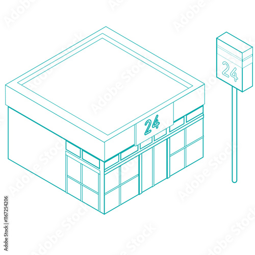 コンビニエンスストア店舗_アイソメトリックイラスト
