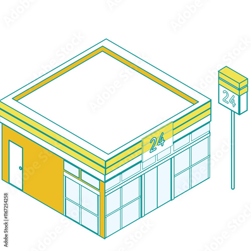 コンビニエンスストア店舗_アイソメトリックイラスト