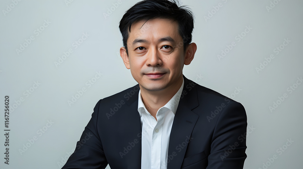 professional man in black suit, exuding confidence and approachability, with neutral background that emphasizes his demeanor professional man in black suit, exuding confidence and approachability, with neutral background that emphasizes his demeanor