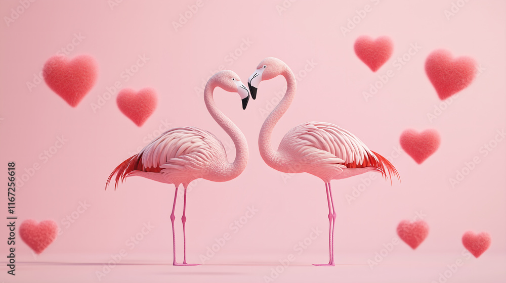 Fototapeta premium Two pink flamingos on a pink background,for express love and for Valentine's Day.