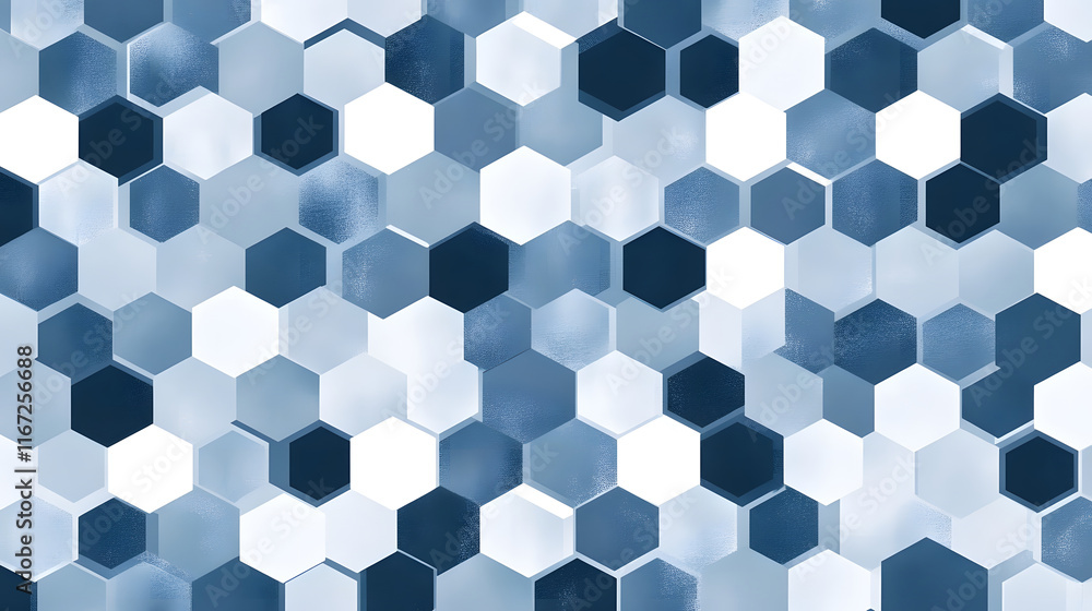 Geometric pattern with hexagons in shades of blue and white, creating modern and stylish design. Perfect for backgrounds or textile prints Geometric pattern with hexagons in shades of blue and white, creating modern and stylish design. Perfect for backgrounds or textile prints