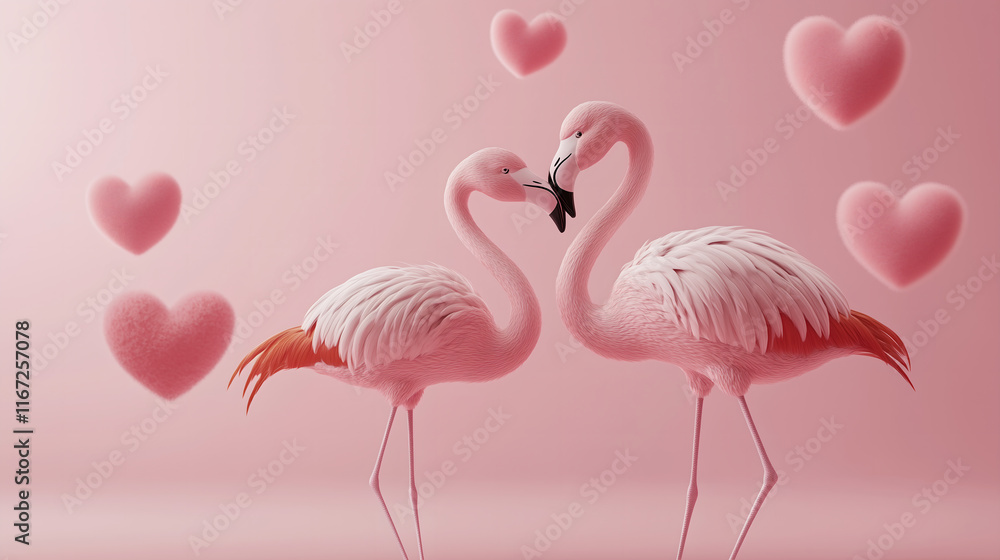 Fototapeta premium Two pink flamingos on a pink background,for express love and for Valentine's Day.