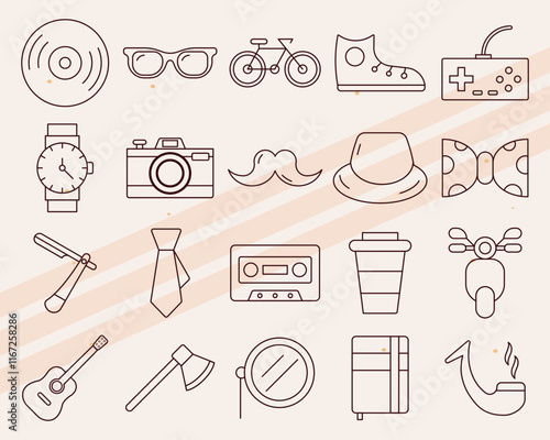 Additional hipster-themed vector icons featuring various trendy and cultural elements