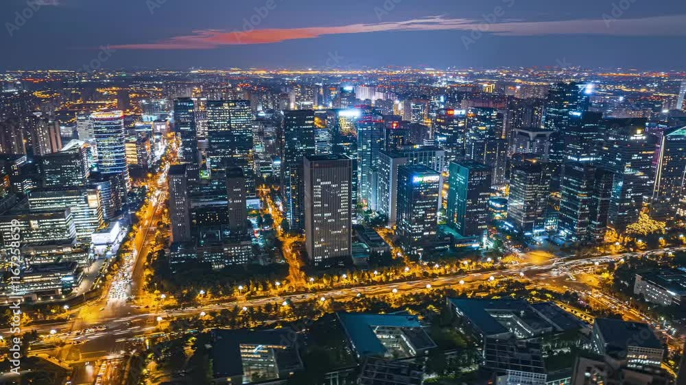 City skyline at night showcasing lights and architecture in an urban setting City skyline at night showcasing lights and architecture in an urban setting