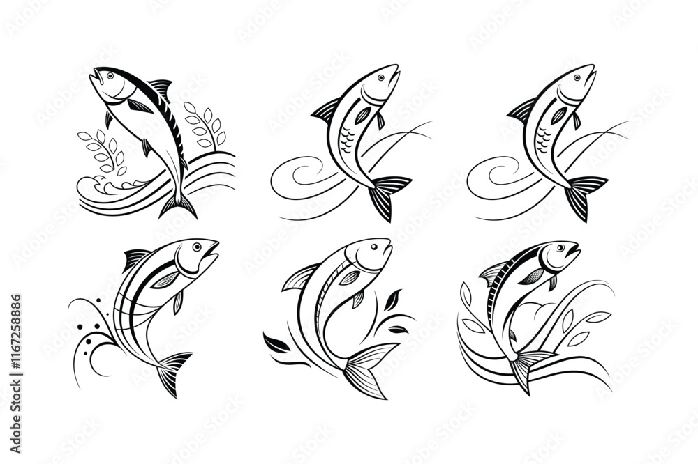 Fototapeta premium minimalist fish logo using clean lines vector illustration