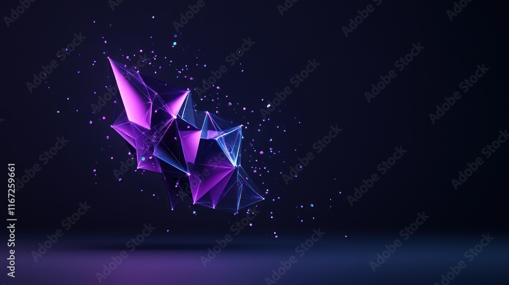 Abstract geometric shapes in purple and blue against a dark background. Abstract geometric shapes in purple and blue against a dark background.