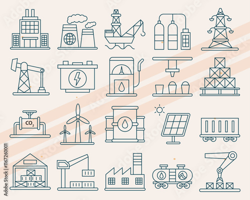 Additional industry-themed vector icons featuring various industrial and manufacturing elements