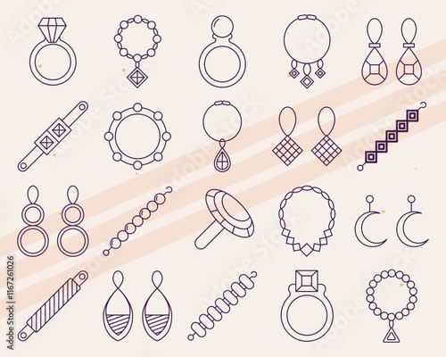 Additional jewelry-themed vector icons featuring various jewelry pieces and accessories