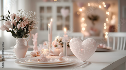 Whimsical Art Nouveau Inspired Decor for ValentineÆs Day Featuring Charming Heart Motifs and Floral Decorations in Soft Hues photo