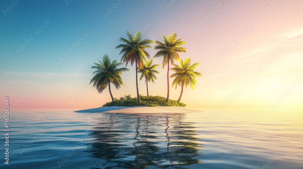 Serene Tropical Island at Sunset with Soft Lighting Serene Tropical Island at Sunset with Soft Lighting