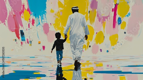 Father and Son's Colorful Journey: A Vivid Abstract Painting