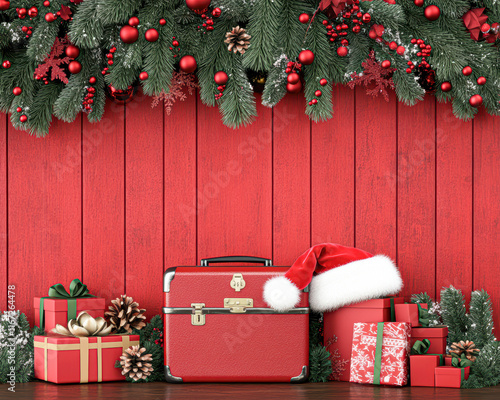 Festive holiday gifts and decor cozy red setting seasonal still life photo