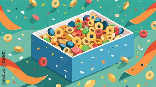 Colorful Cereal Box Vector Illustration for Packaging Designs and Breakfast Marketing