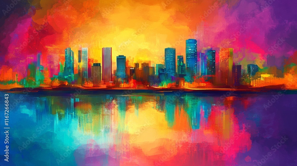 Fototapeta premium Vibrant Skyline with Soft Light and Colorful Background