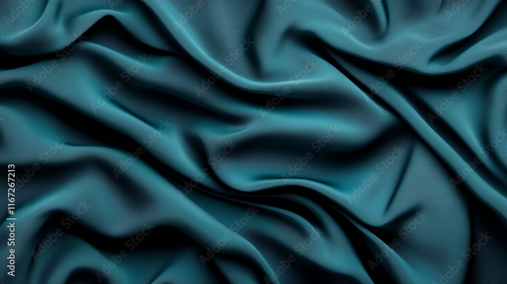 Fototapeta premium Teal Fabric Draped Softly Showing Texture and Flow