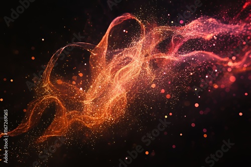 Abstract Orange and Red Sparkles Flowing in Dark