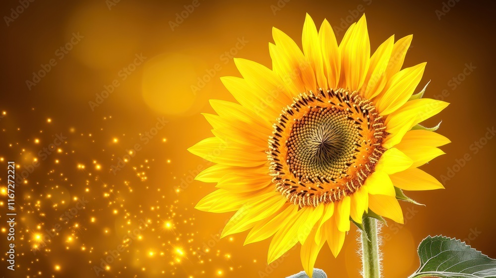 Obraz premium A vibrant sunflower against a warm, sparkling background.