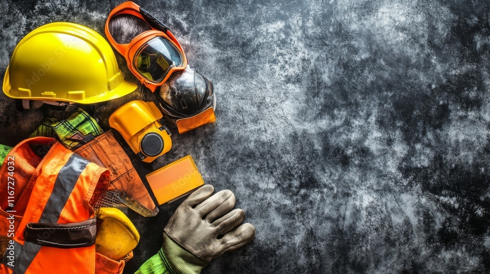 Construction Gear Layout with High Contrast Lighting Construction Gear Layout with High Contrast Lighting