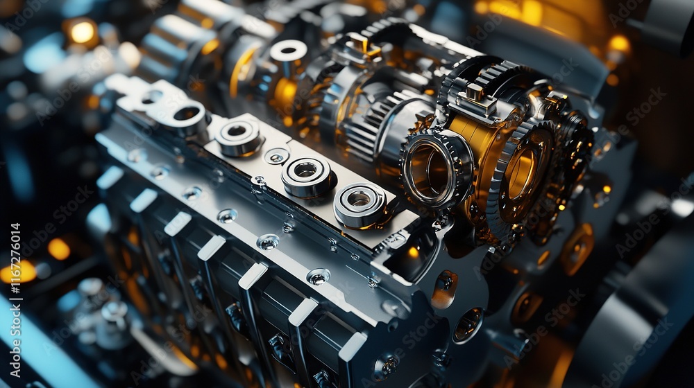 Fototapeta premium A mechanical engine assembly showcasing the inner workings of high-powered performance.