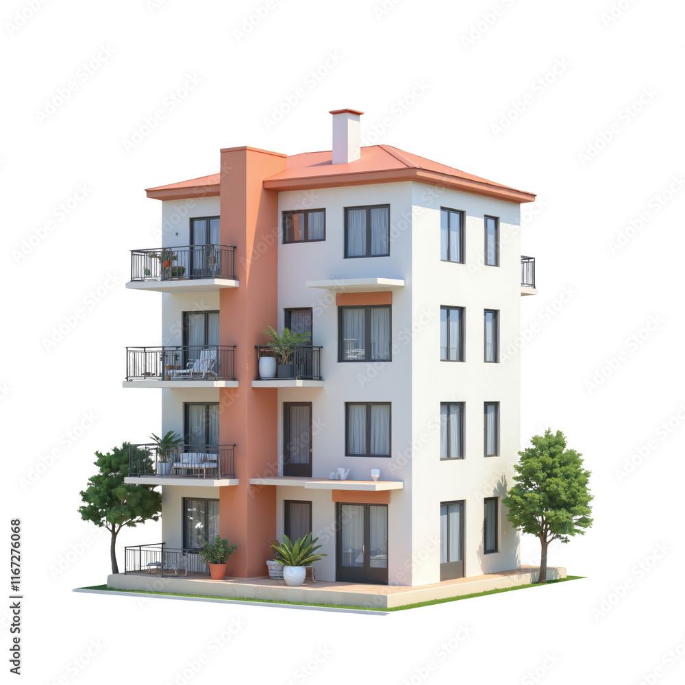Fototapeta premium Modern Residential Building with Balconies and Landscape