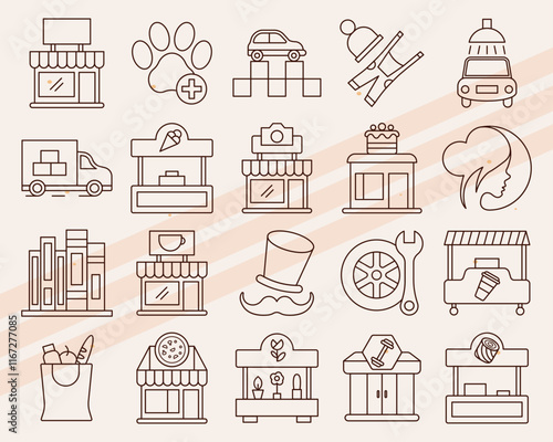 Additional small business-themed vector icons featuring various entrepreneurial and retail elements