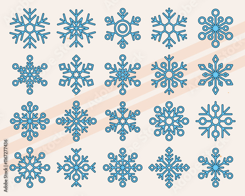 Set of vector icons representing different snowflakes and winter elements