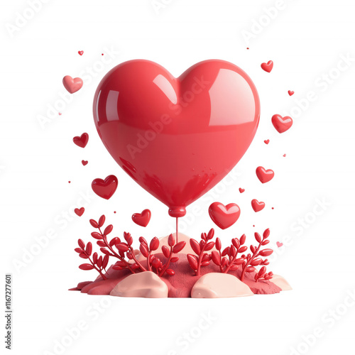Red Heart Shaped Balloon Surrounded by Flowers